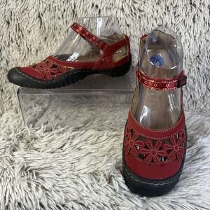 J Sport By Jambu Vegan‎ Leather Red Wildflower Boho Ankle Strap Sandals 6.5W